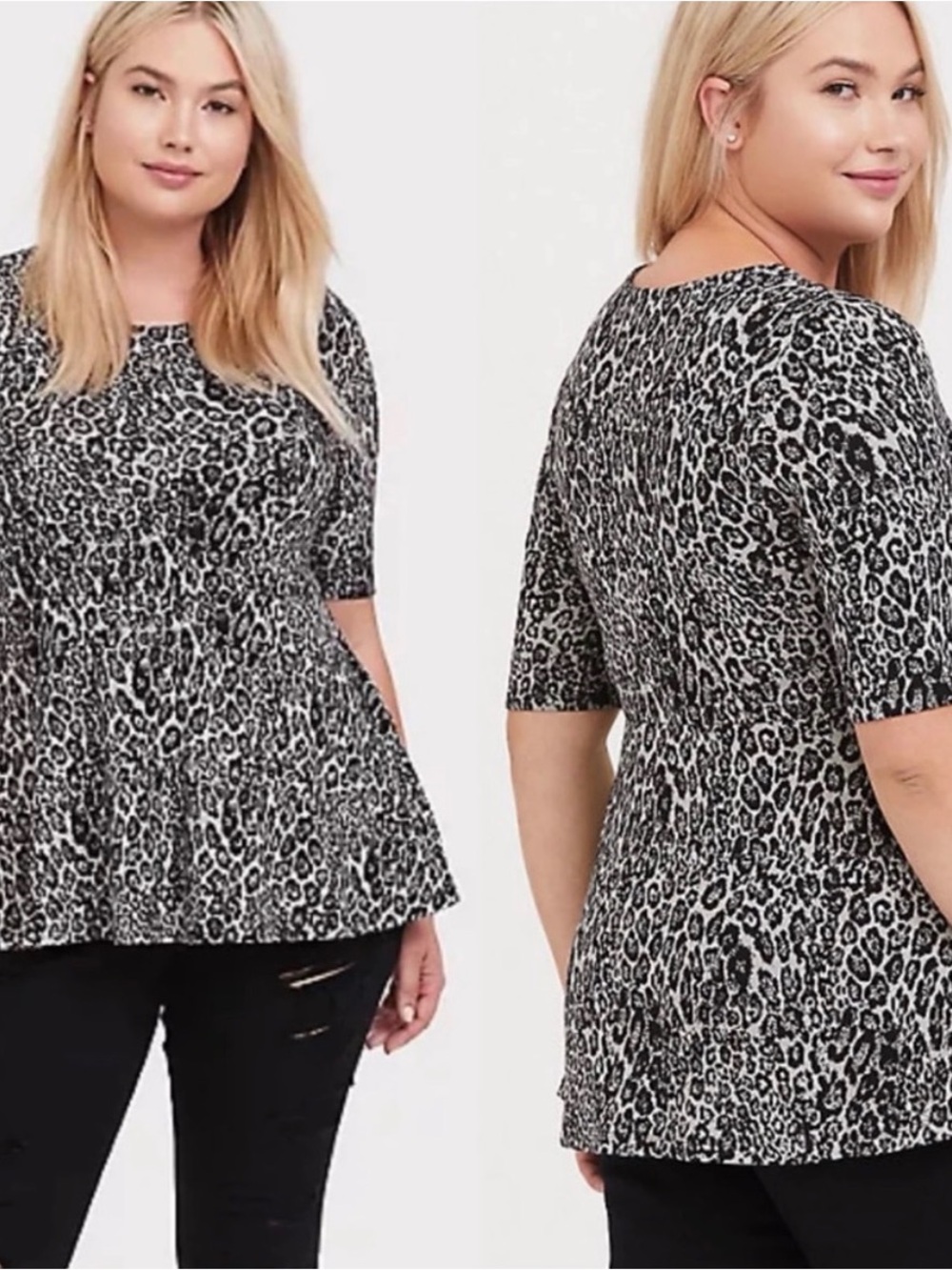 Torrid Size Black and White Leopard Print Peplum Top